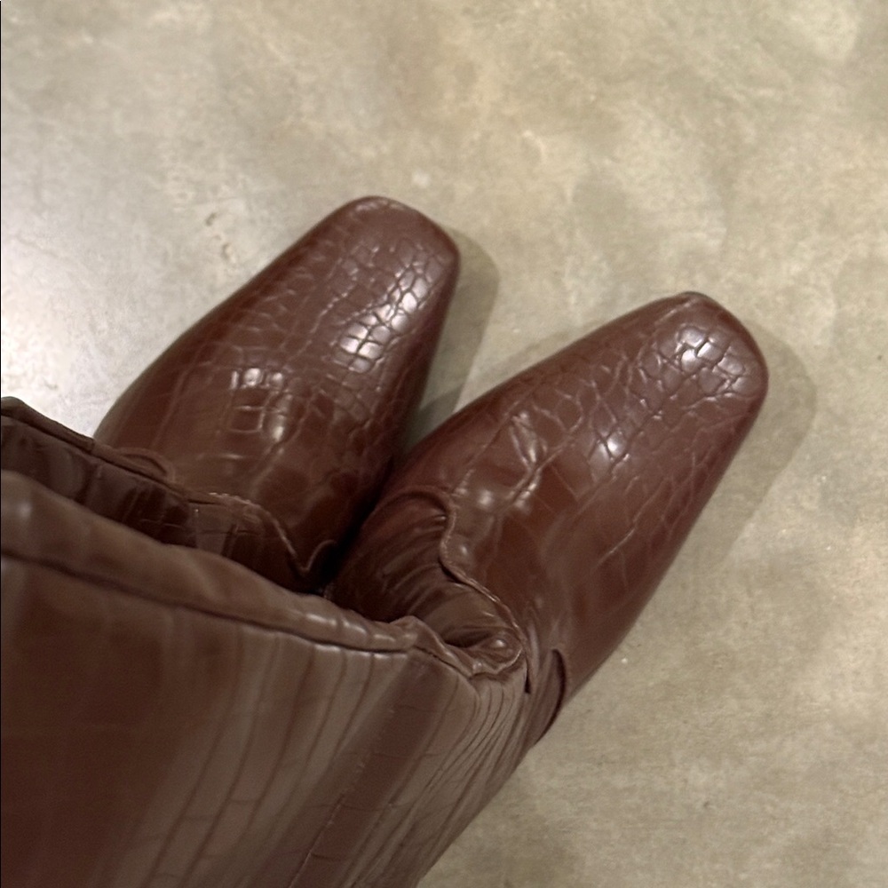 4th and Reckless - Wine/Brown Croc-Embossed Knee-High Boots - Picture 3 of 6